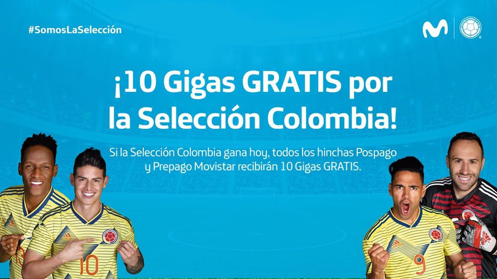 Si Colombia gana hoy, ganas 10 GB de datos si eres cliente de Movistar