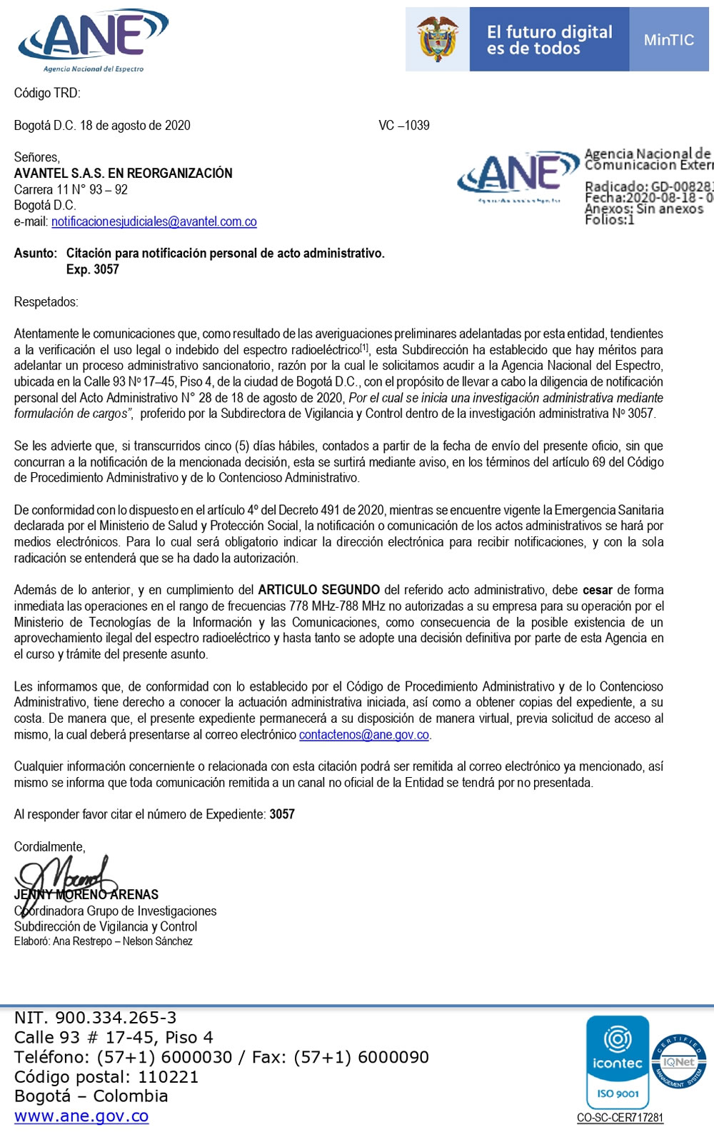 ANE abre dos investigaciones a Avantel 