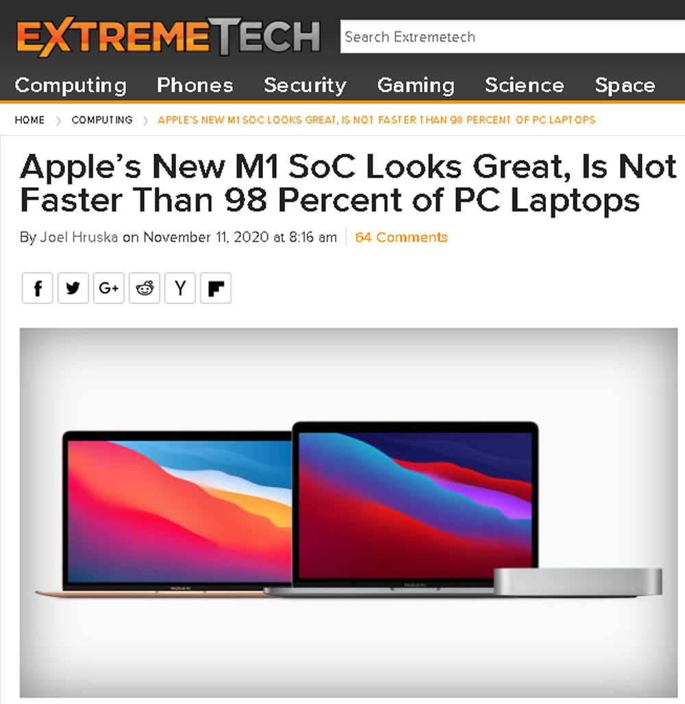 ExtremeTech: El nuevo M1 de Apple se ve genial, pero no es más rápido que el 98% de los PC portátiles