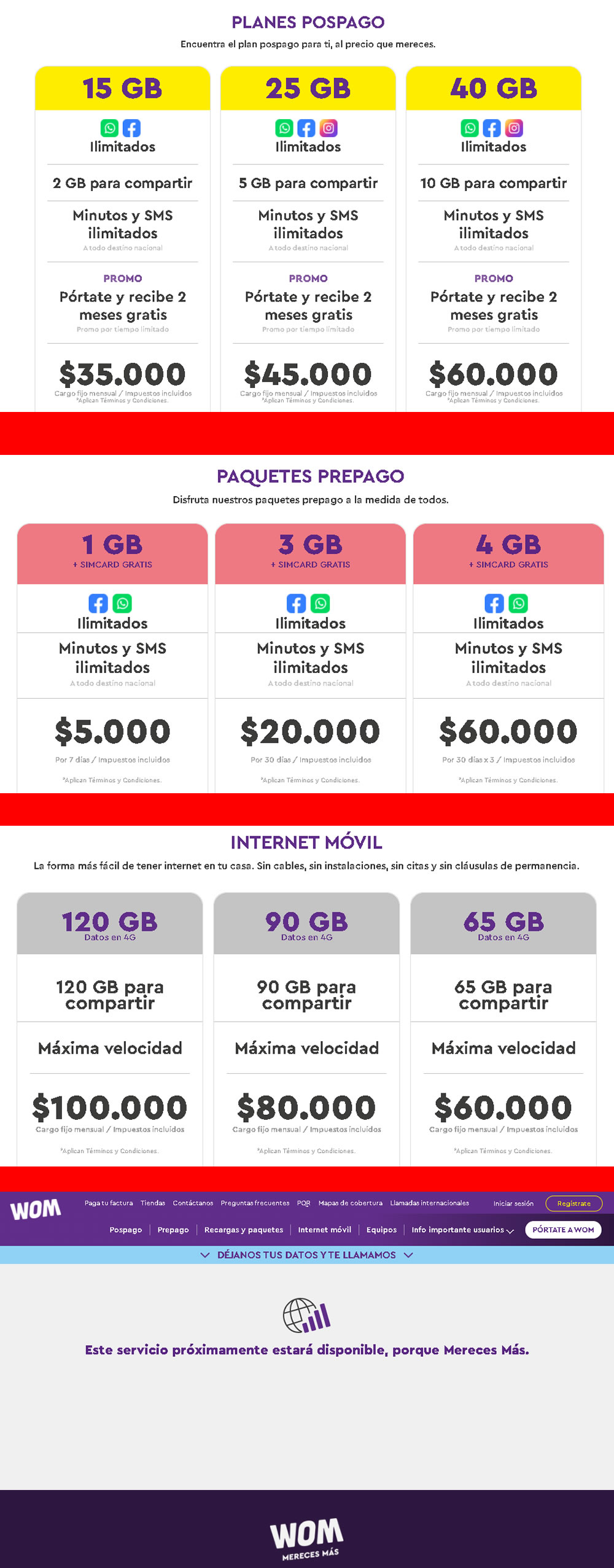 Infografías con planes ofertados por los operadores móviles en Colombia