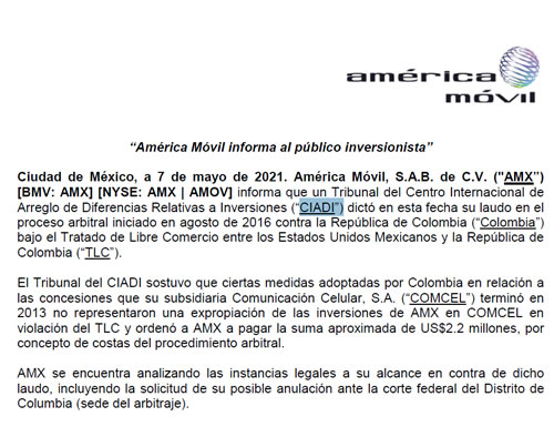 Tribunal CIADI falla contra Claro Comcel al decidir que no hubo expropiación  