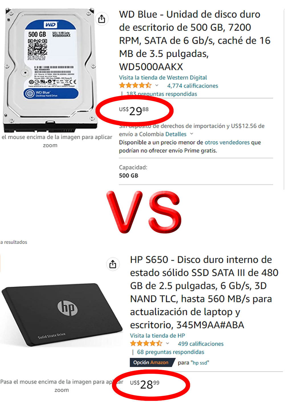 Disco SSD de 500 GB vale menos que un disco duro mecánico de 500 GB