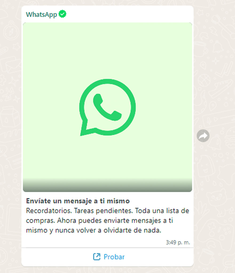 WhatsApp ya permite enviarnos mensajes a nosotros mismos.