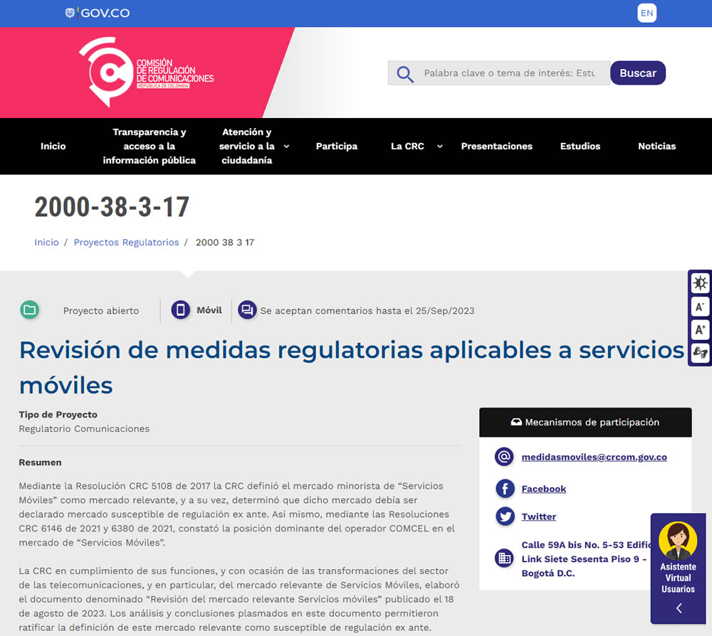 CRC publica comentarios a revisión de medidas regulatorias para móviles 