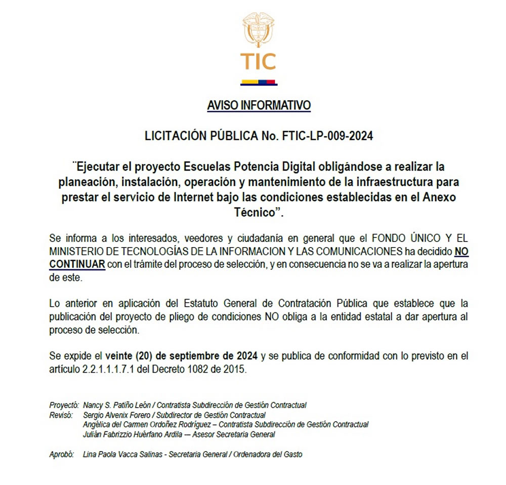 MinTIC NO continuará con proyecto de Escuelas Potencia Digital