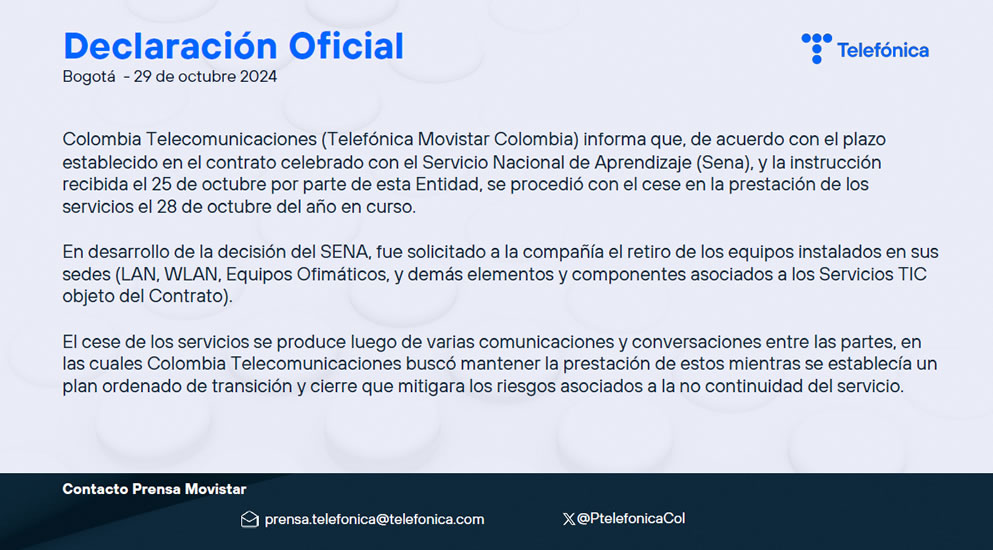 Sena ordenó apagar los sistemas de redes y ofimática de su plataforma y retirar todos los equipos 