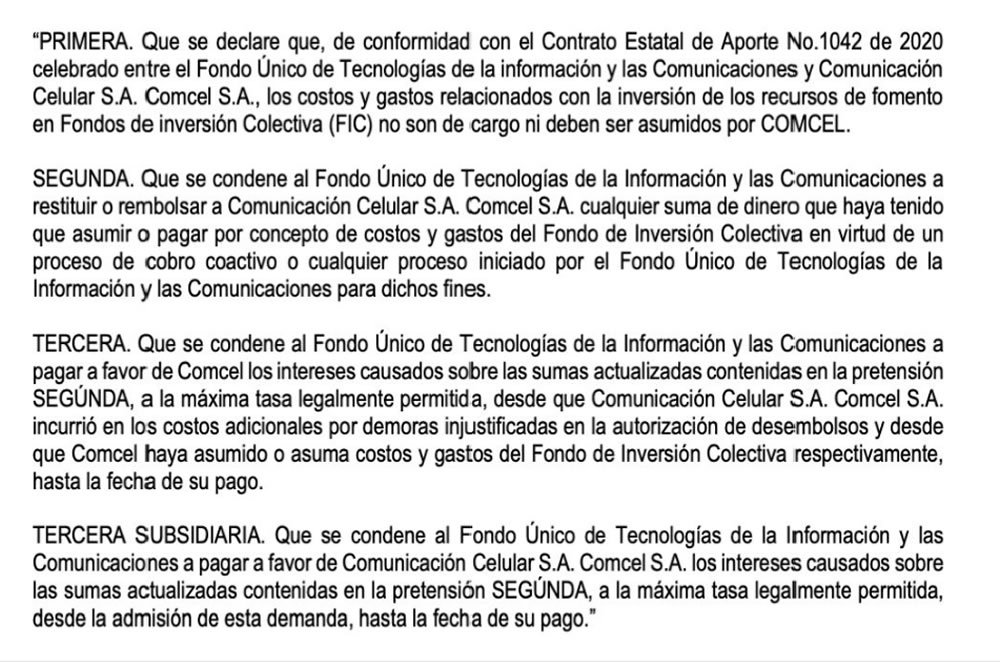 PRIMICIA - Comcel entabló proceso arbitral contra MinTIC y Fondo Único