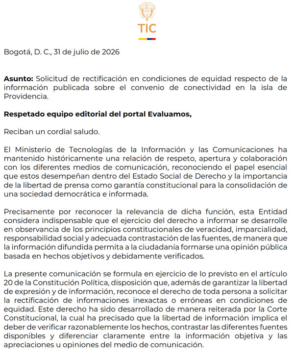 MinTIC presenta solicitud de rectificación