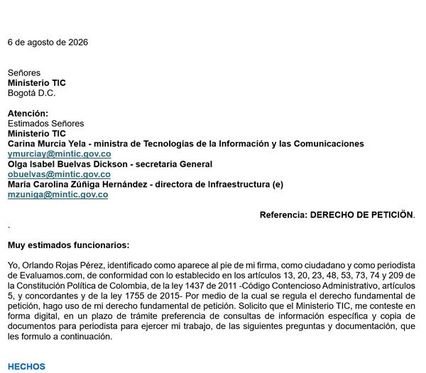 Derecho de Petición de información a MinTIC